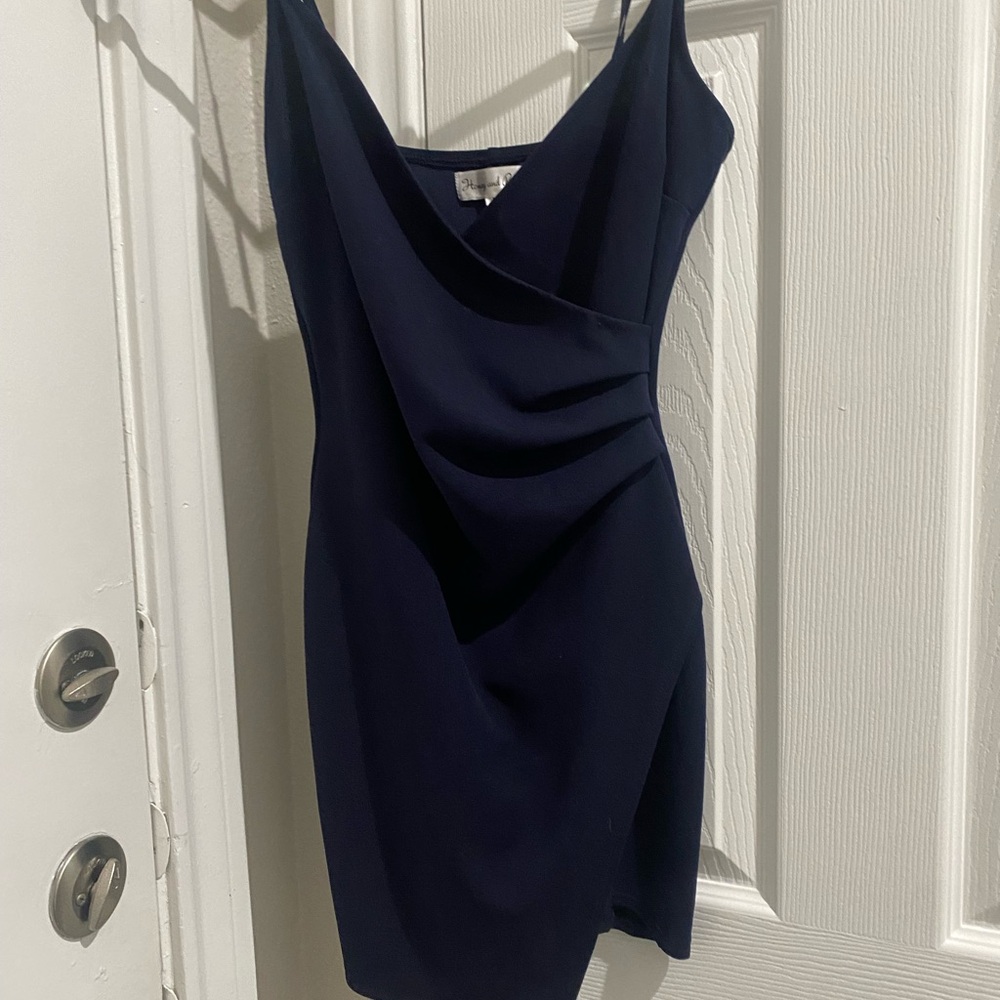 Honey and Rosie Navy Draped V-Neck Mini Dress